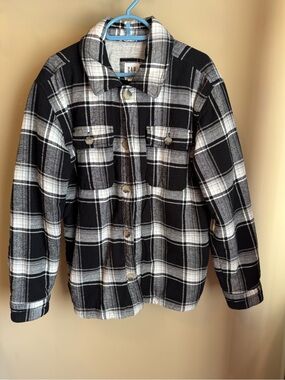 Gap Kids Black & White Plaid Flannel Shacket – Size Large (L)